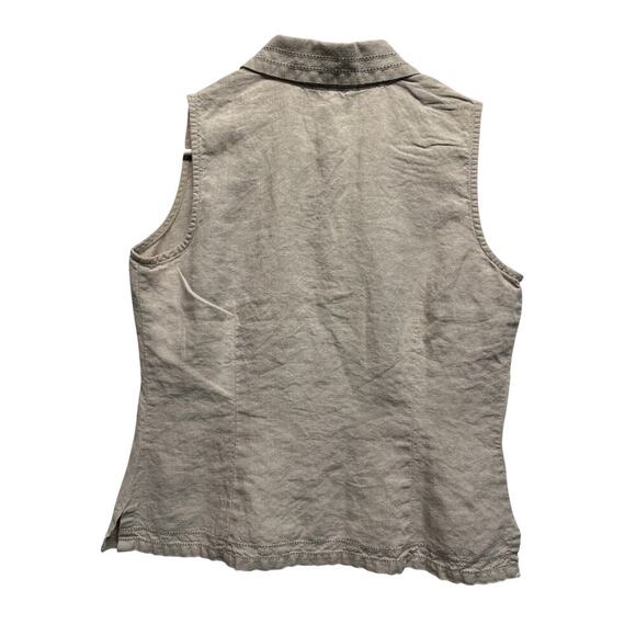Vintage Charter Club 100% Linen Sleeveless Button Front Top Beige Neutral Size 6 - Picture 7 of 9